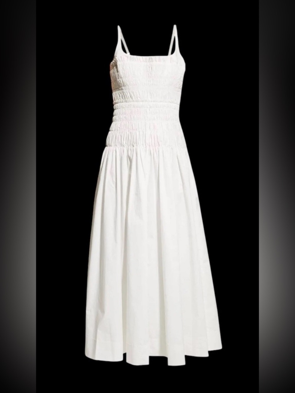 Rebecca Taylor Smocked Poplin Long Maxi Dress Sleeveless White Size 4 soft drape
